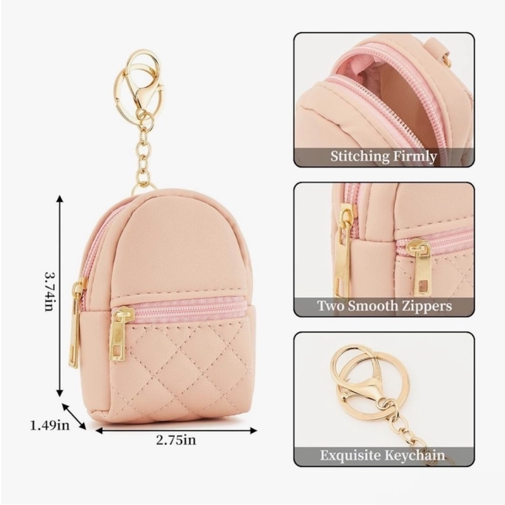Mini backpack keychain charms, blue, pink, black, cream colors. - Picture 8 of 9